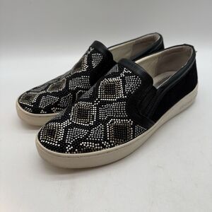 Michael Kors MK Leo Beaded Suede Loafers Women's 7.5M Black White Slip On Shoes